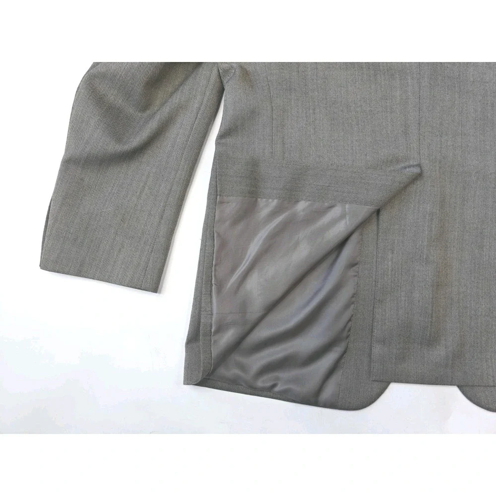 Chaps Mens Wool Blazer 42L Taupe Herringbone 2 Button Sports Coat R804